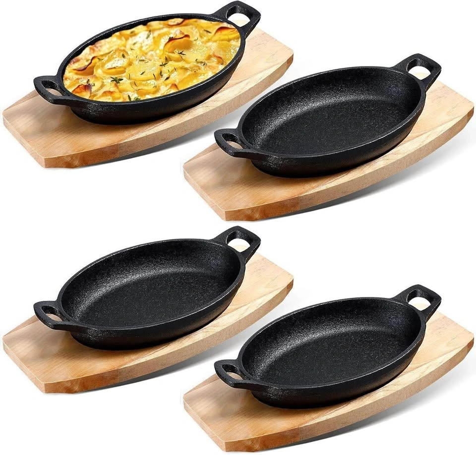 Mifoci 4 Pcs Mini Cast Iron Skillet with Wooden