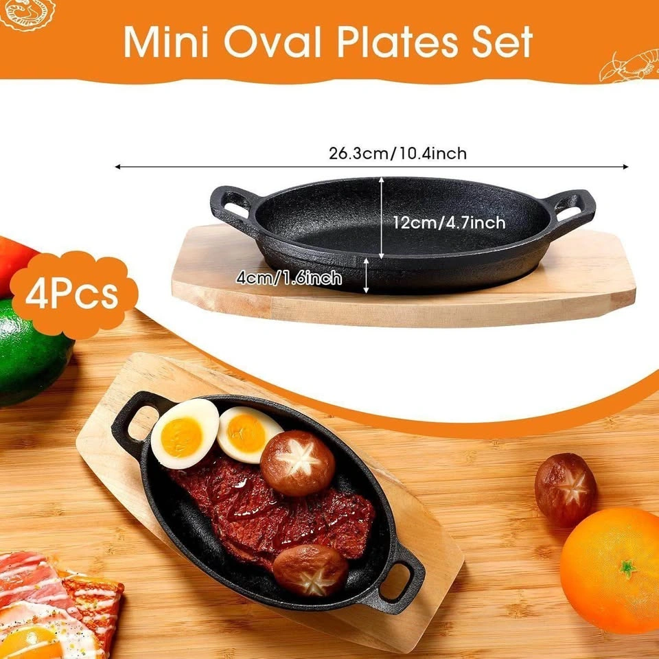 Mifoci 4 Pcs Mini Cast Iron Skillet with Wooden - photo 2