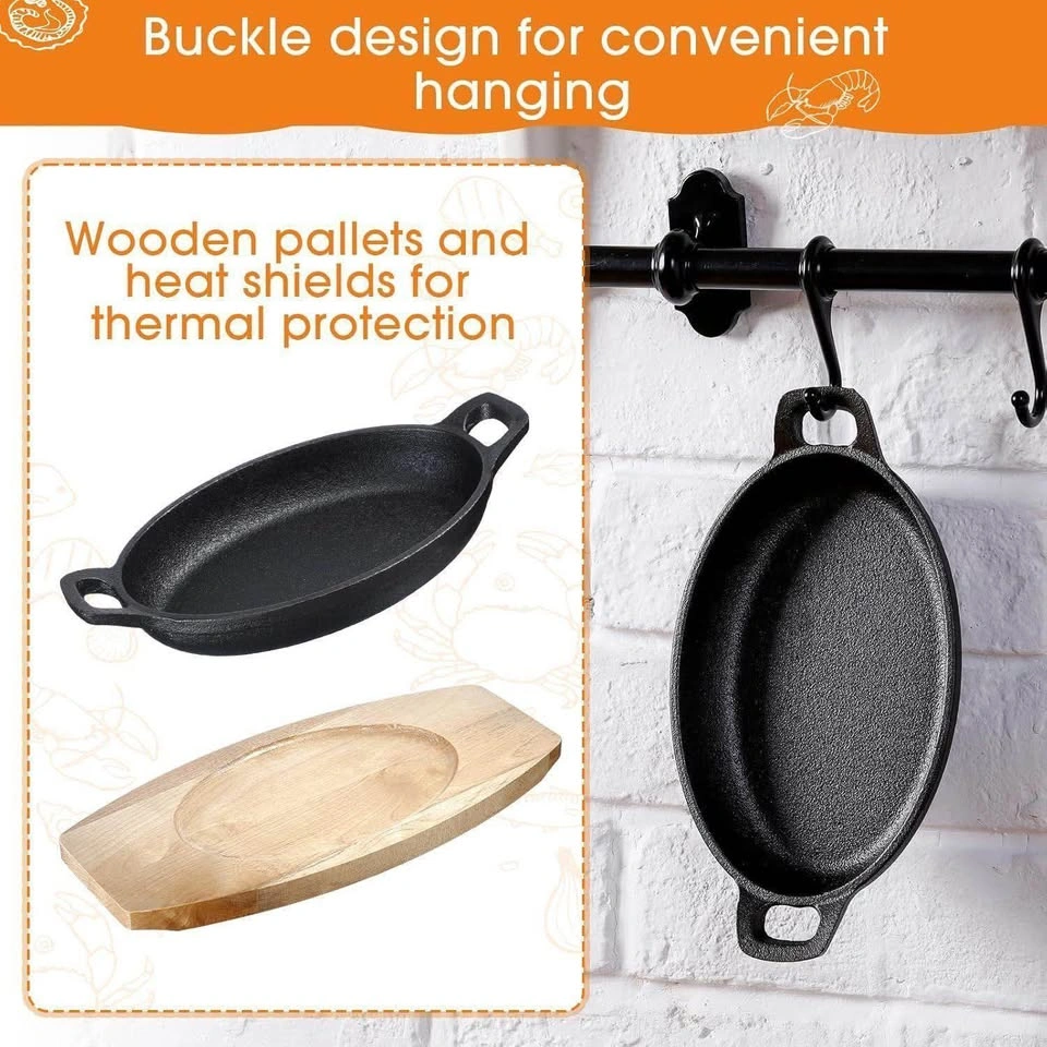 Mifoci 4 Pcs Mini Cast Iron Skillet with Wooden - photo 3