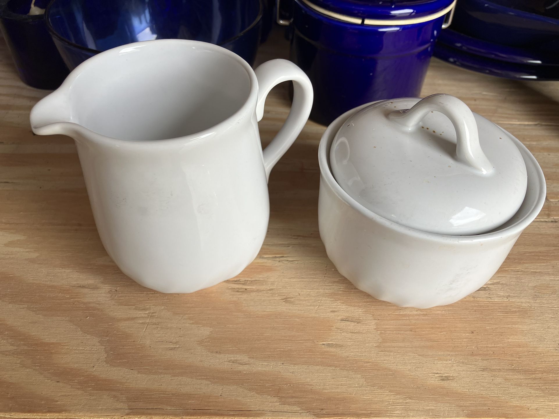 Corning Creamer And Covered Sugar Bowl