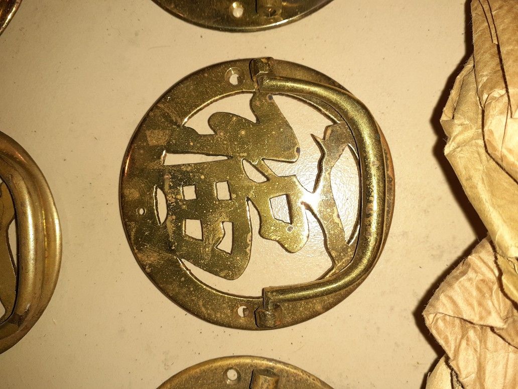 Solid brass Asian drawer pulls