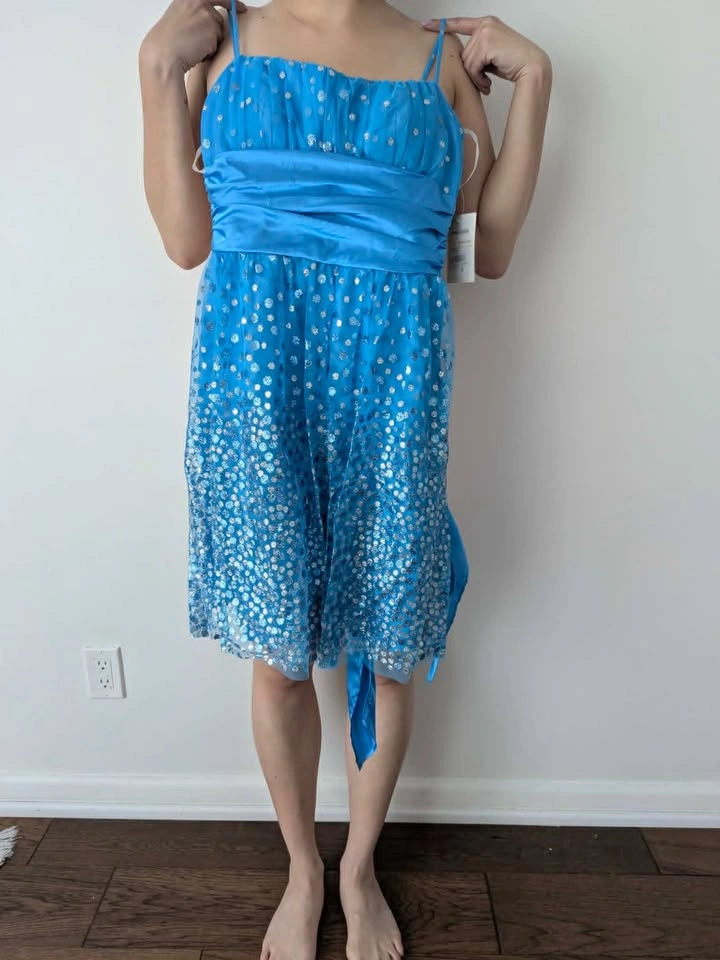 NEW Blue Polka Dot Glitter Mini Dress