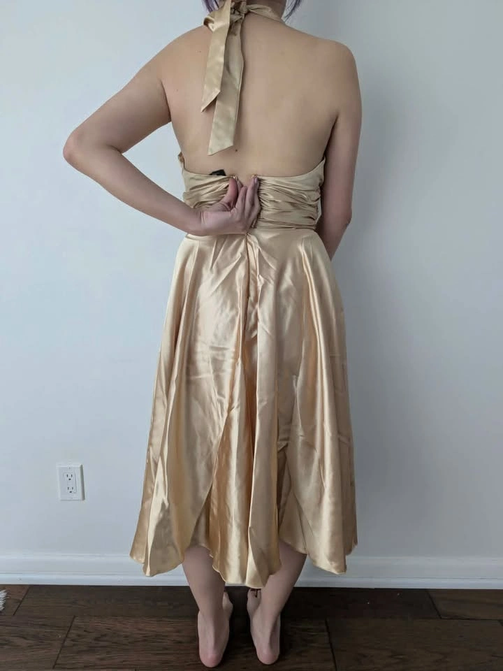 NEW - Gold satin halter dress - photo 2