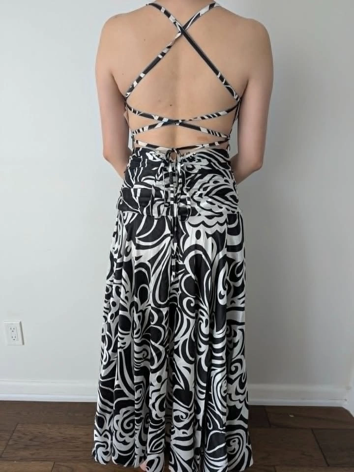NEW Full Length White & Black Satin Dress - Size Small - photo 2