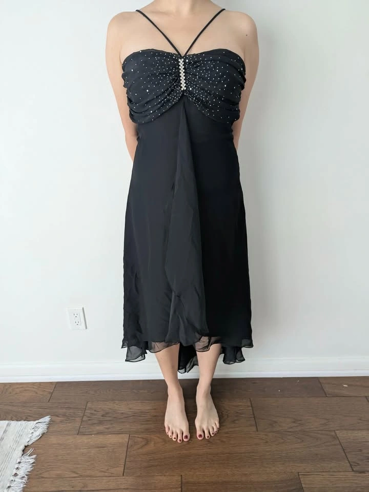 NEW - Beautiful beaded flowy black dress