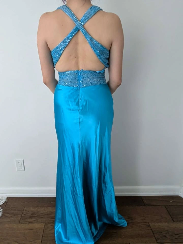 NEW - Turquoise Satin Beaded Dress - photo 2