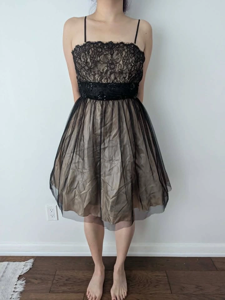 NEW Satin Dress w/ Black Mesh & Lace Details - Multiple Sizes