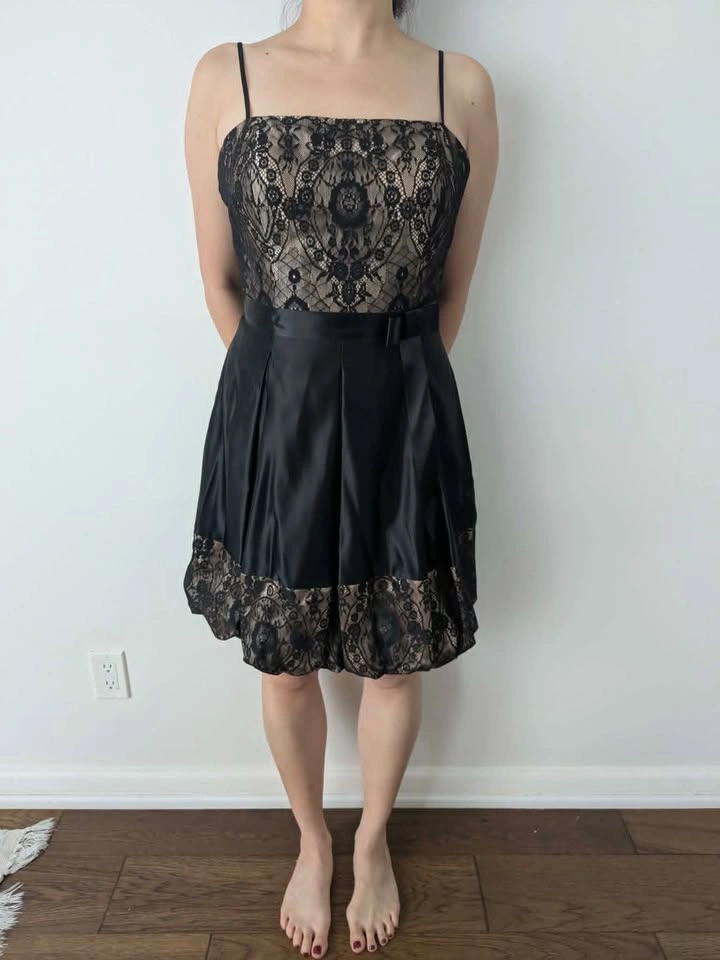 NEW - black satin dress with lace details