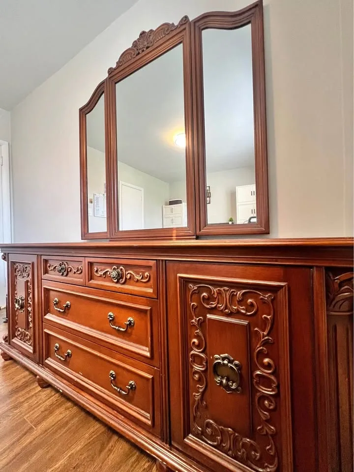 Vintage Solid Wood Dresser with Mirror