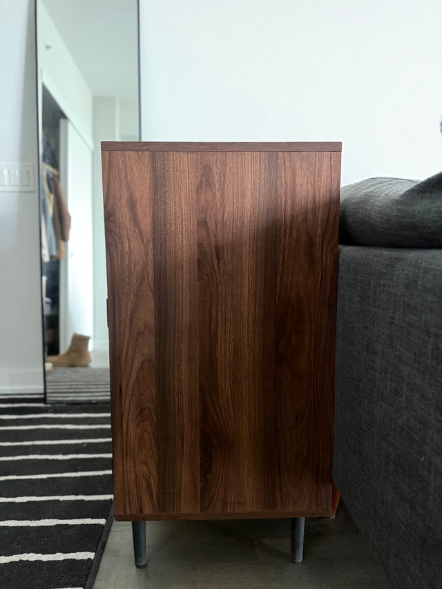 Wood Cabinet with Black Lattice Doors - photo 2