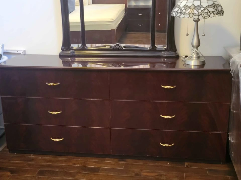 Cherry Wood Bedroom Set - Wardrobe & 6-Drawer Dresser w/ Mirror - photo 3