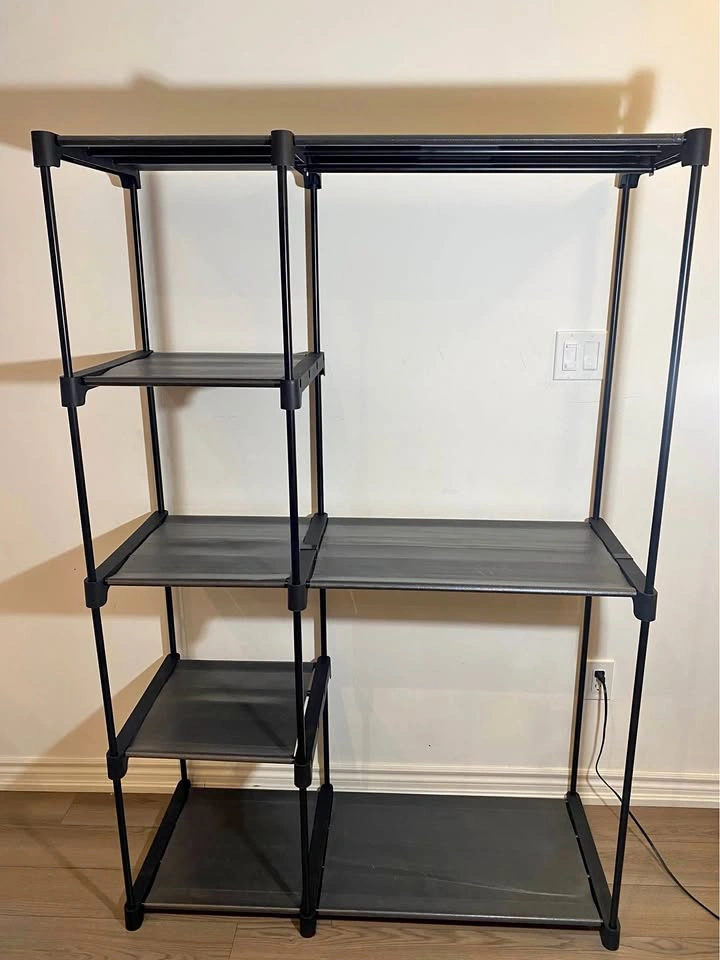 Black Portable Closet Organizer with Shelves and Hanging Rods