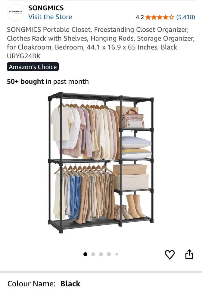 Black Portable Closet Organizer with Shelves and Hanging Rods - photo 3