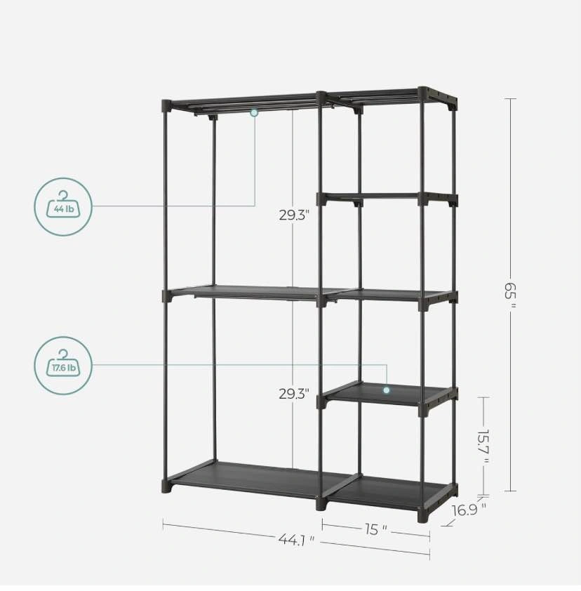 Black Portable Closet Organizer with Shelves and Hanging Rods - photo 4