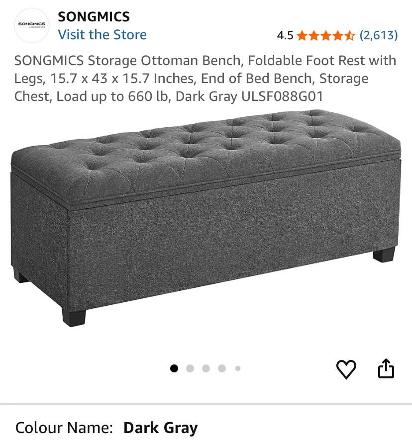 Dark Gray Storage Ottoman Bench 43.3in | Large Size | End of Bed - photo 3