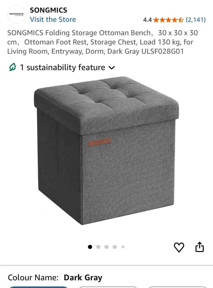 Dark Gray Folding Storage Ottoman Bench | Small Ottoman | Foot R - photo 3