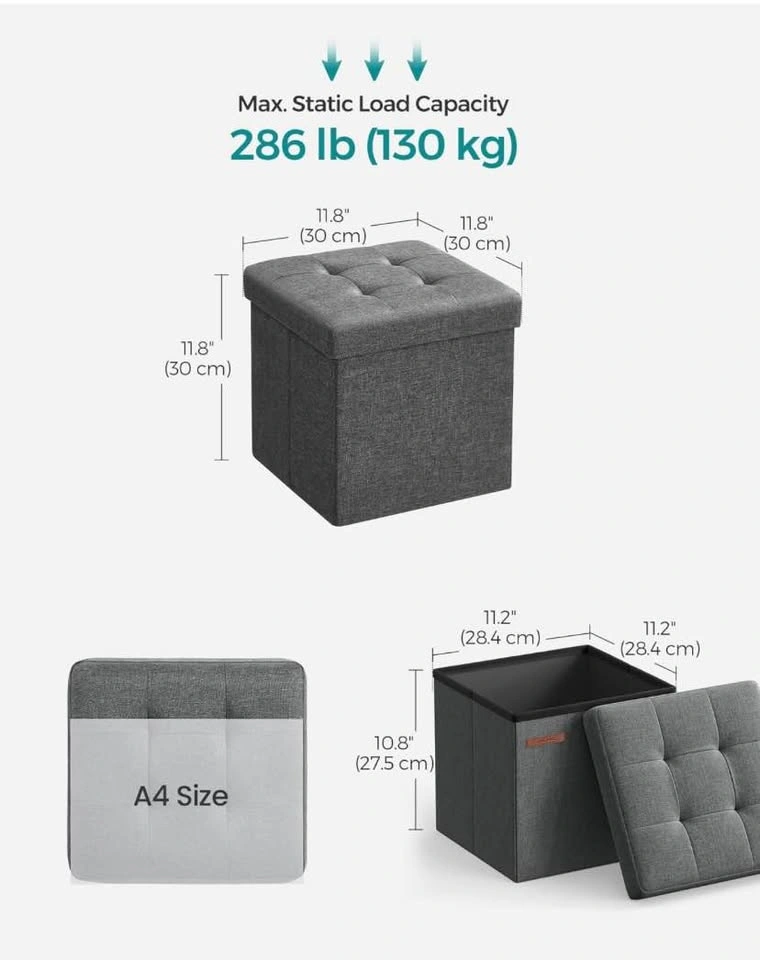 Dark Gray Folding Storage Ottoman Bench | Small Ottoman | Foot R - photo 4