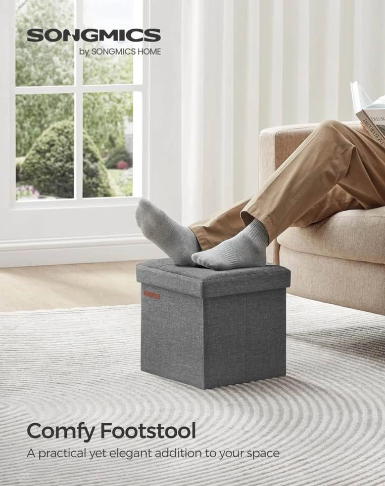 Dark Gray Folding Storage Ottoman Bench | Small Ottoman | Foot R - photo 5