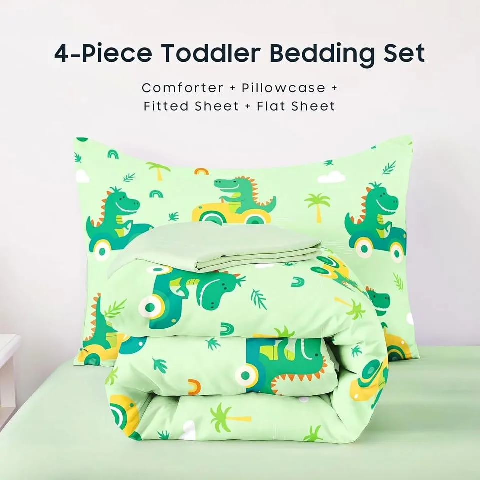 New~Soft Toddler Bed Set, Dino Driving Cars(4 PC Set) thumbnail