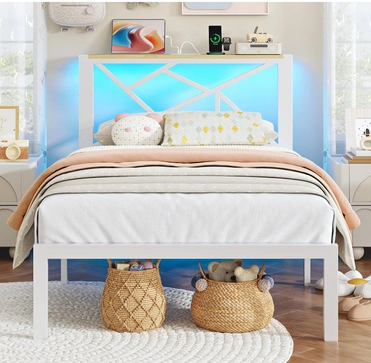 TWIN BED FRAME + LED LIGHTS & USB