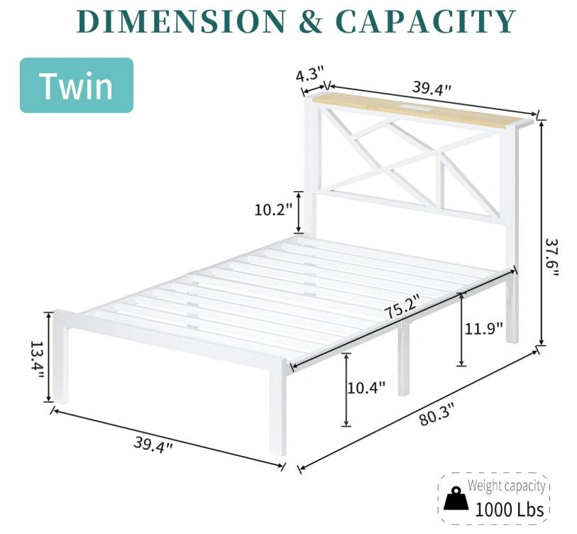 TWIN BED FRAME + LED LIGHTS & USB - photo 2