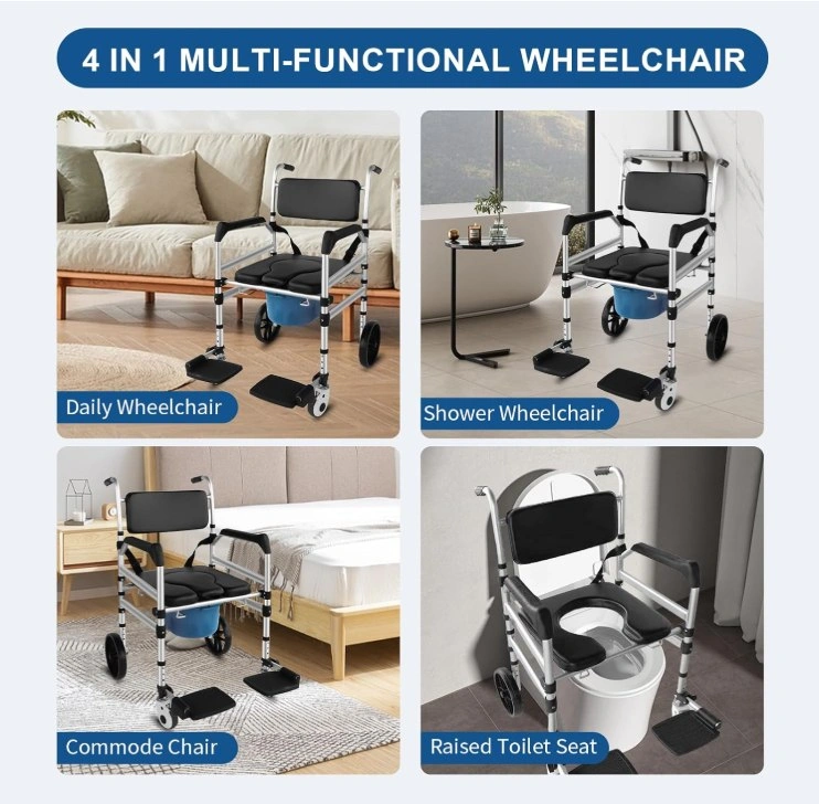 4-in-1 Rolling Shower Chair & Commode - photo 2