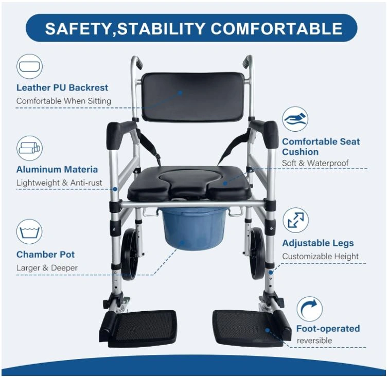 4-in-1 Rolling Shower Chair & Commode - photo 3
