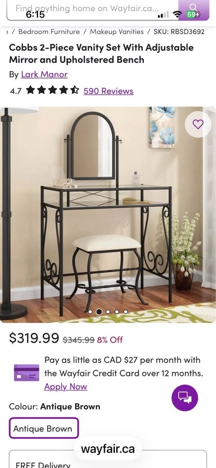 Beautiful Vanity with Matching Stool