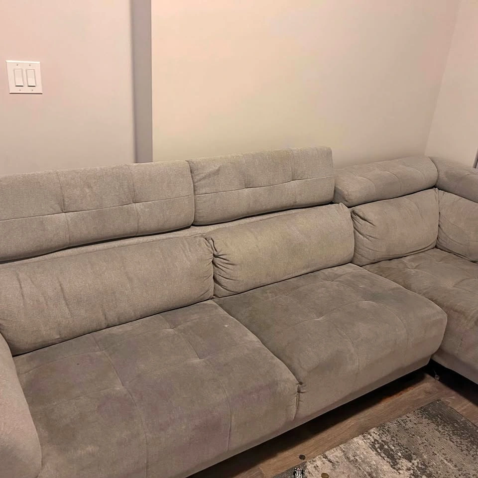L-Shaped Grey Sofa with Storage & Headrest