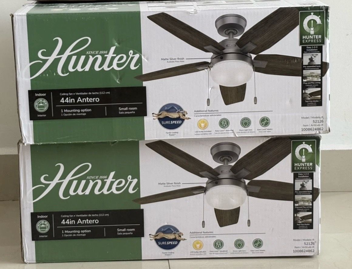 Hunter Antero 44 in. Indoor Matte Silver Ceiling Fan