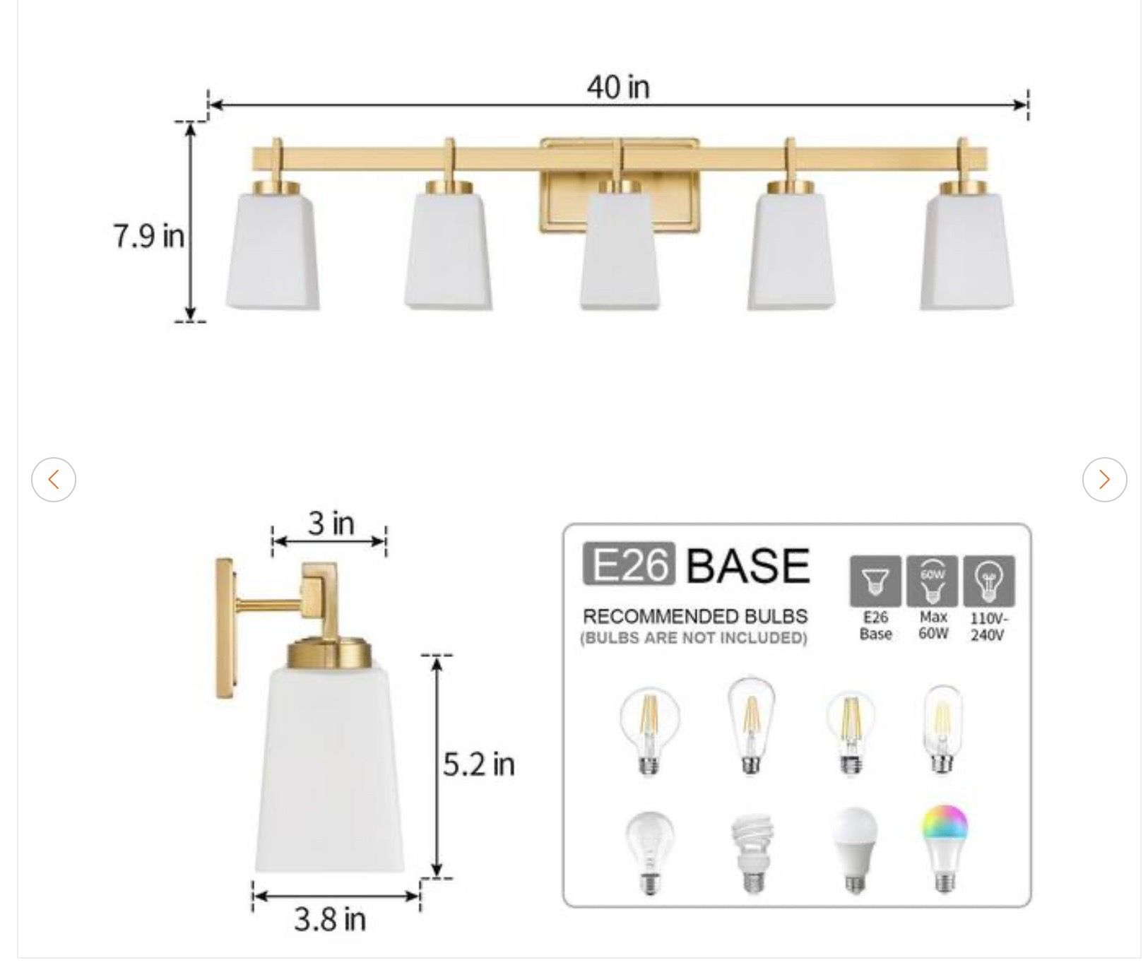 40 in. 5-Light Brushed Gold Bathroom Vanity Light - Ew - photo 4