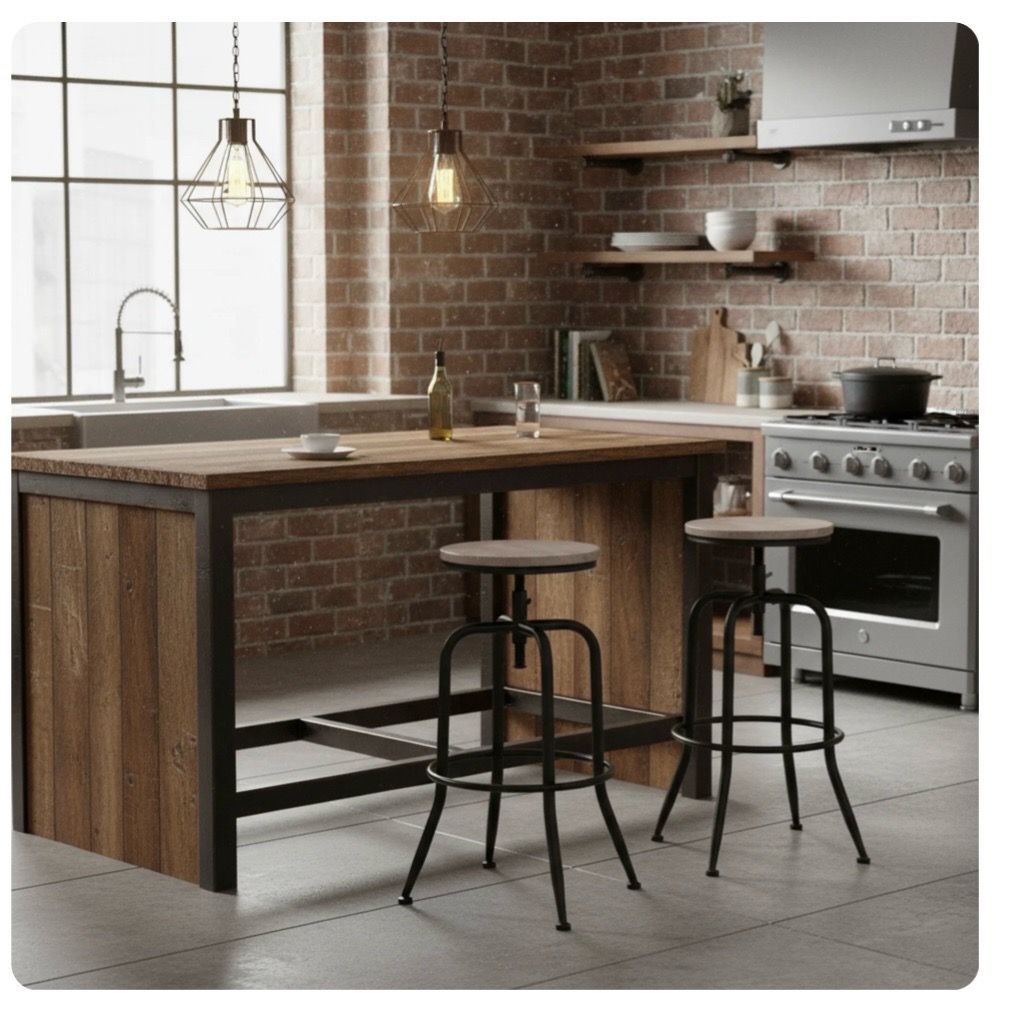 Adjustable Bar Stools Set of 2 - Solid Wood Seat - photo 2