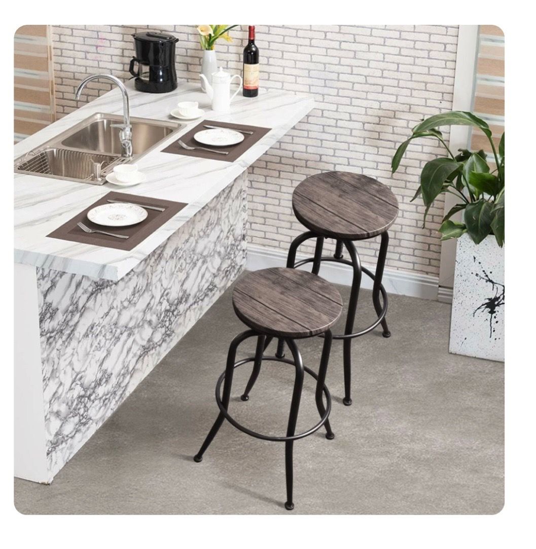 Adjustable Bar Stools Set of 2 - Solid Wood Seat - photo 5