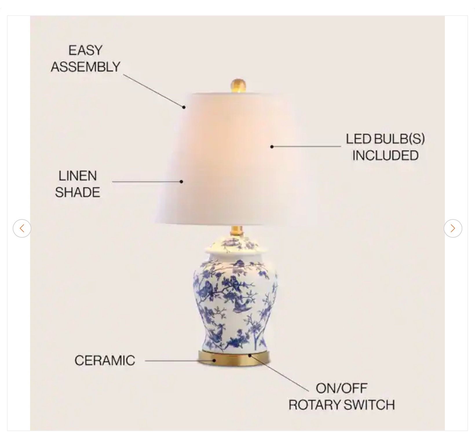 JONATHAN Y Penelope 22 in. Blue/White Chinoiserie Table Lamp - N - photo 4