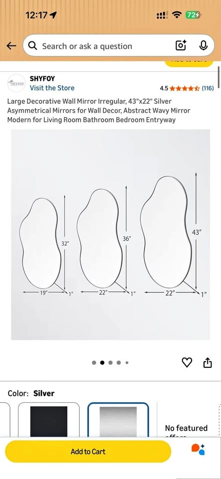 🔥 Large Modern Wavy Mirror (43” x 22”) – Like New 🔥