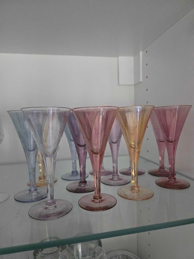 Set of 12 Vintage Multicolored Cone Glasses