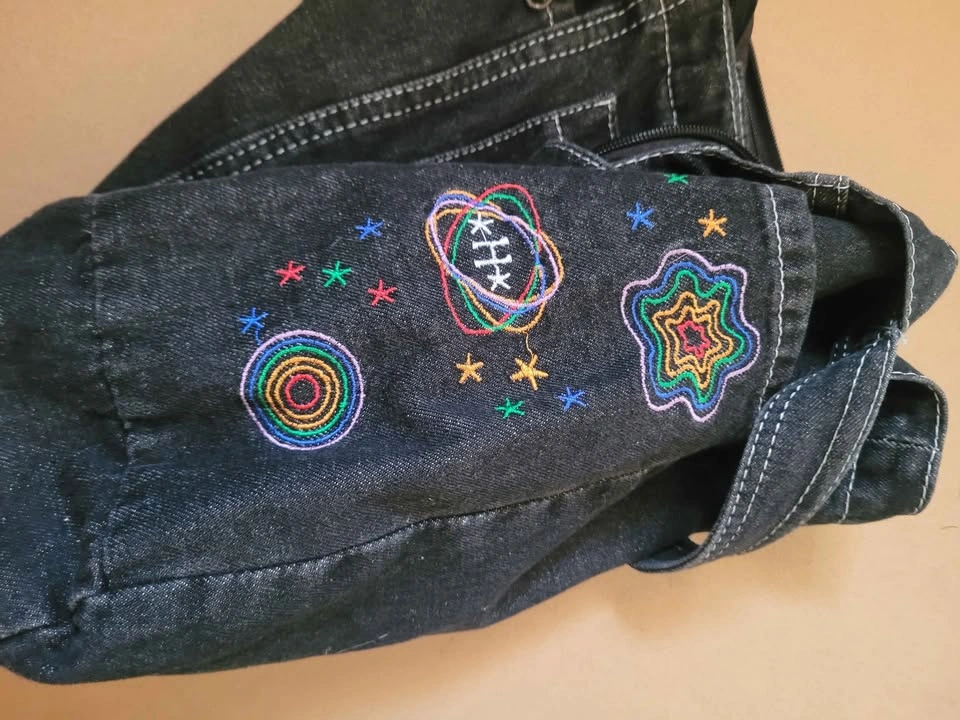 Denim Messenger Bag with Colorful Embroidery - photo 2