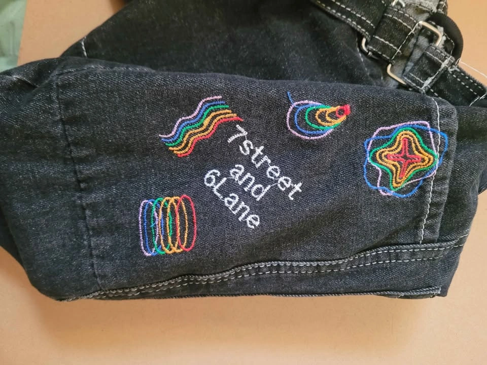 Denim Messenger Bag with Colorful Embroidery - photo 3