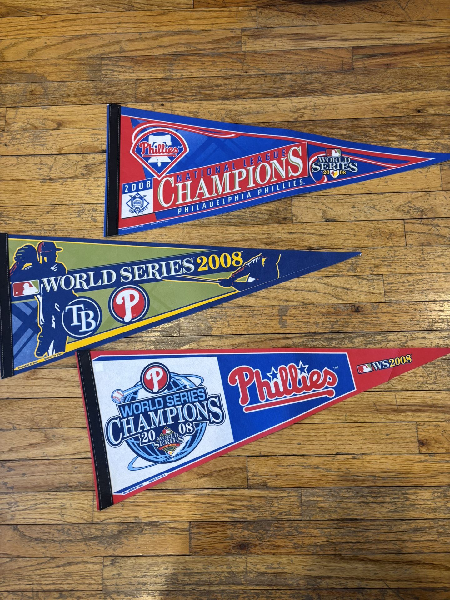 3- 2008 Philadelphia PHILLIES WORLD SERIES official pennants!