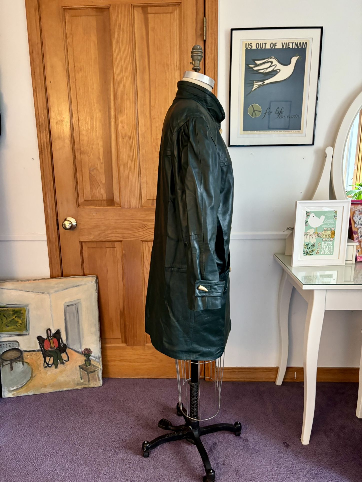 Vintage 1980’s Genuine Leather Forrest Green Coat LNR M - photo 2