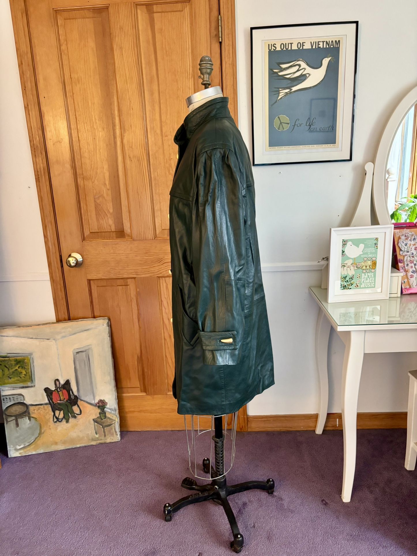 Vintage 1980’s Genuine Leather Forrest Green Coat LNR M - photo 3