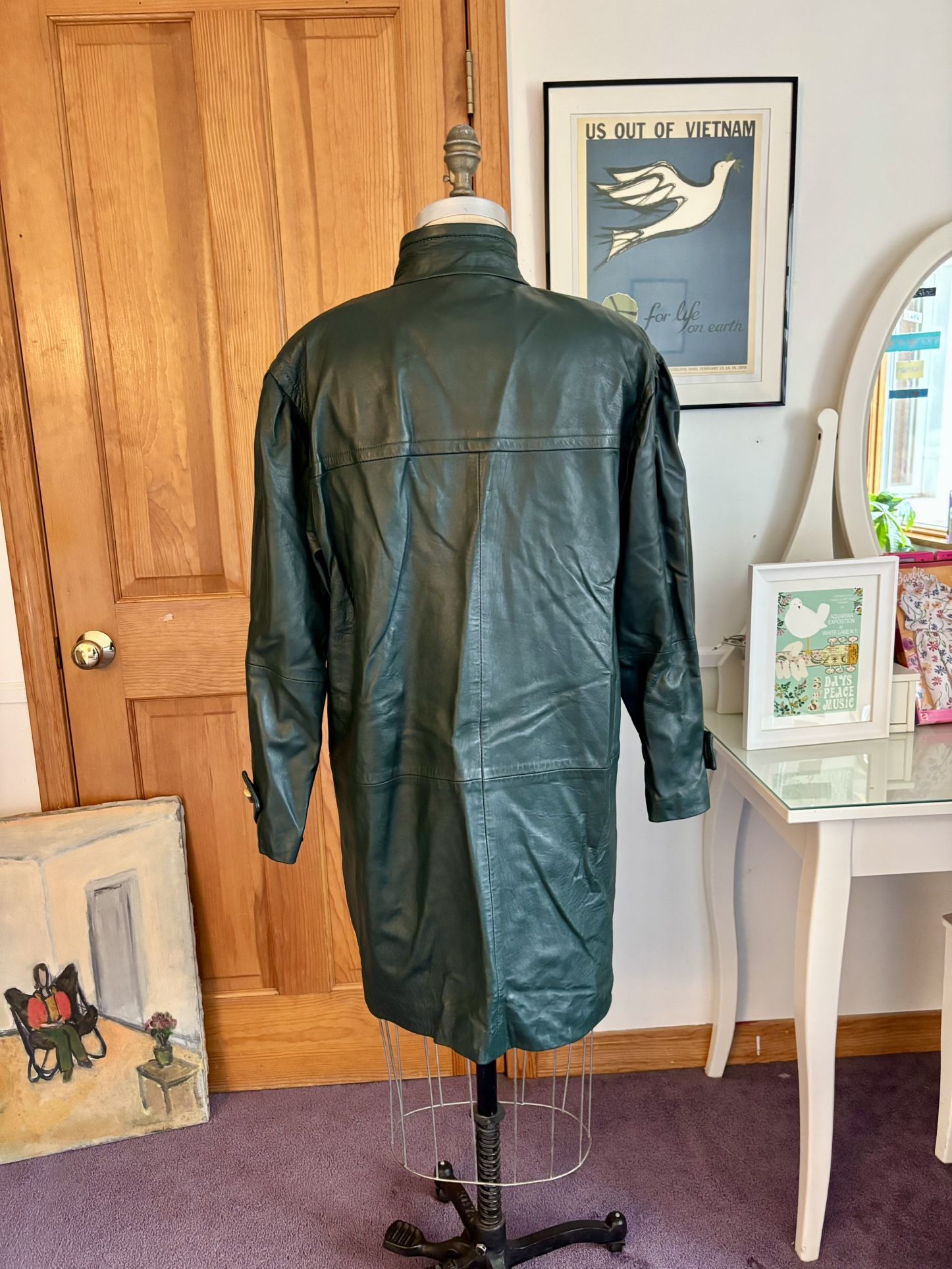 Vintage 1980’s Genuine Leather Forrest Green Coat LNR M - photo 4