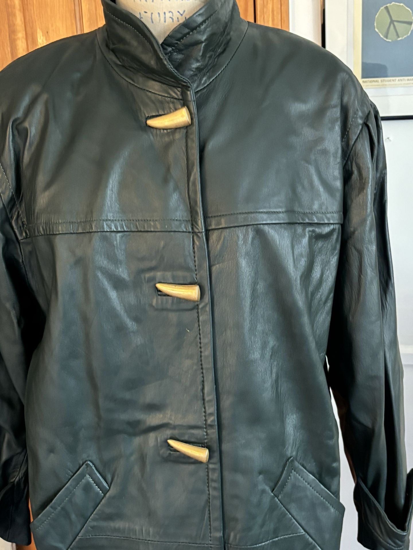 Vintage 1980’s Genuine Leather Forrest Green Coat LNR M - photo 5