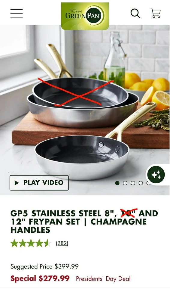 GreenPan GP5 Stainless Steel 2-Piece Fry Pan Set (8" & 12")