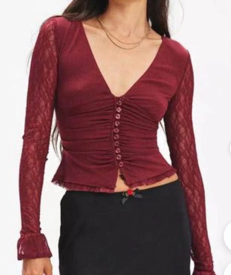 Kimchi Blue Arabella Lace Button Front Long Sleeve Top XS - photo 4