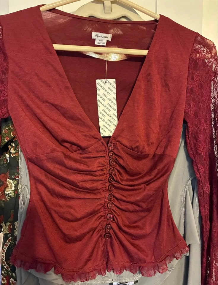 Kimchi Blue Arabella Lace Button Front Long Sleeve Top XS - photo 5