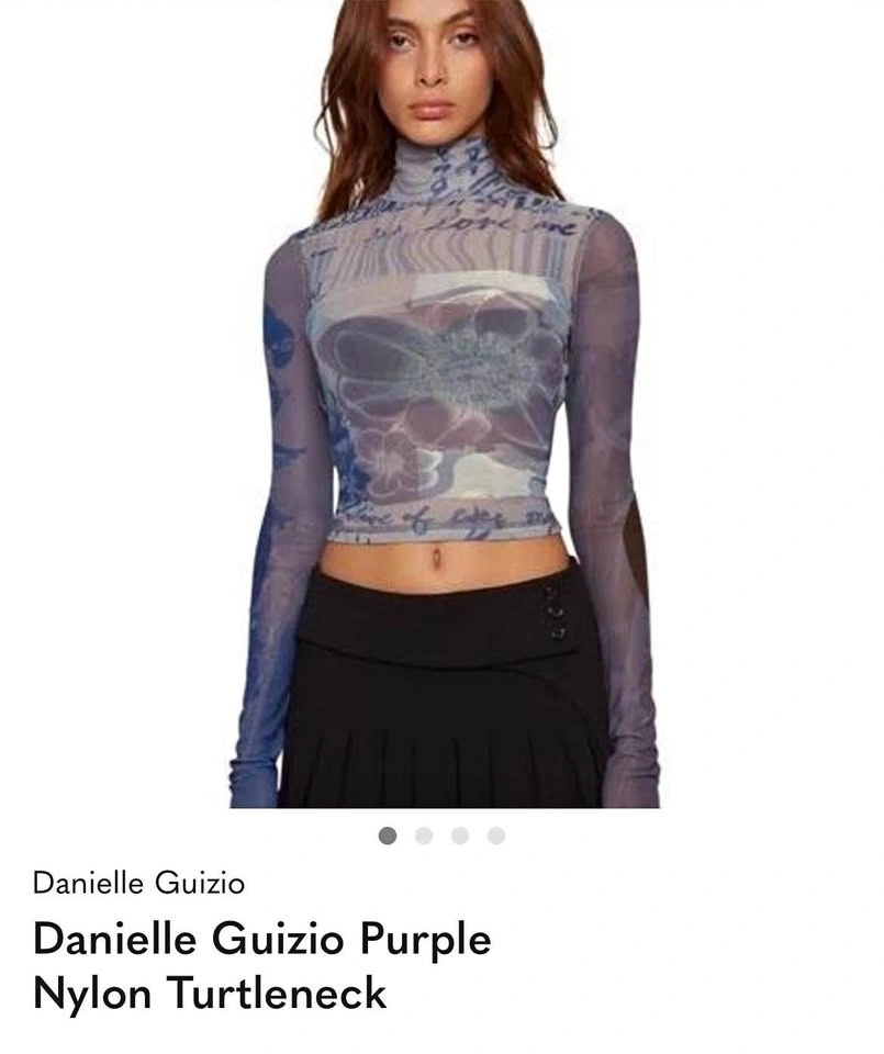 Danielle Guizo Purple Nylon Turtleneck Mesh Shirt Small
