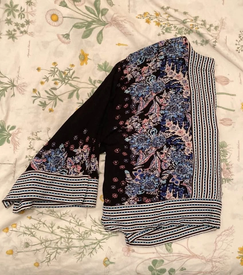 Free People Mix And Match Floral Striped Top V Neck Bell Sleeves - photo 3