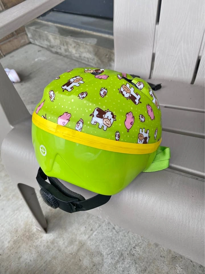 PABEE Kids Bike Helmet XS 44-50cm - Green with Cows & Pigs