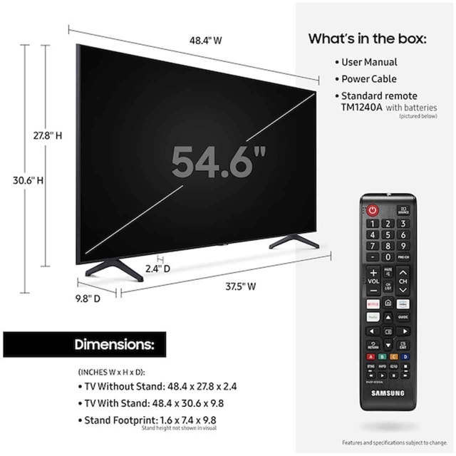 Samsung 55” 4K UHD Smart TV UN55TU7000F – Like New